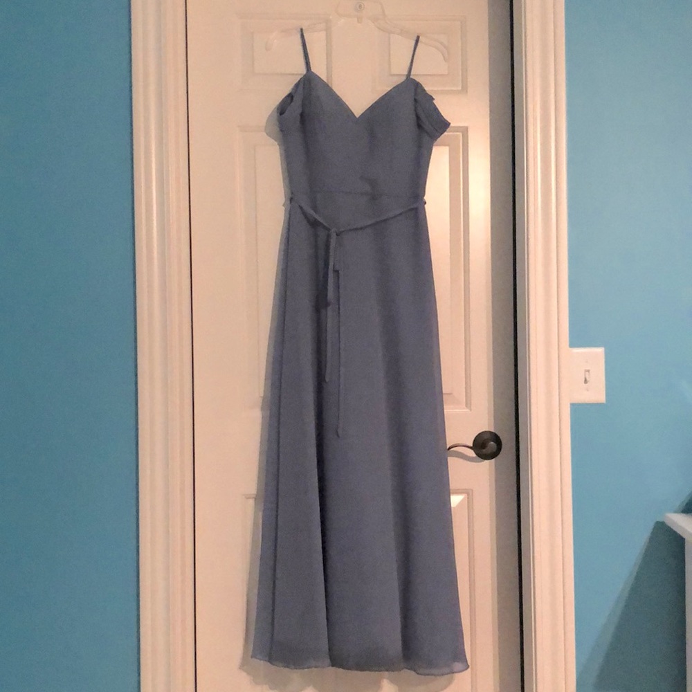 Mori Lee slate off the shoulder gown